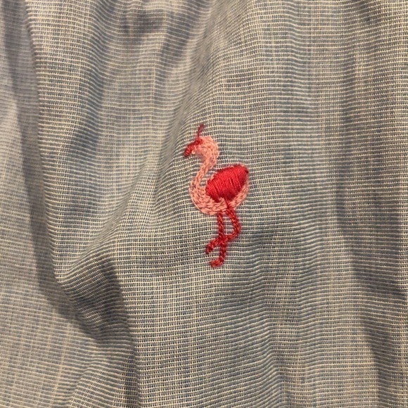 5/$10 Crown & Ivy size 4 denim top with pink flamingos and ribbons - Picture 6 of 8